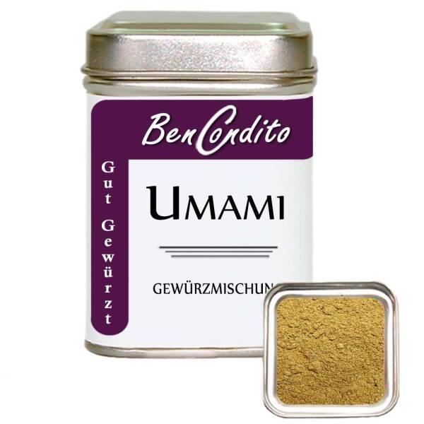 Umami Gewürz in einer Dose – fruchtiges, aromatisches Gewürz für die feine Küche, in wiederverschließbarer Verpackung.