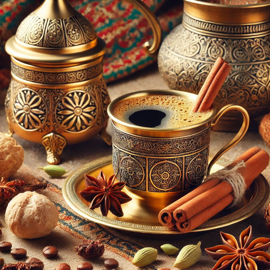 Arabisches Kaffeegewürz mit Kardamom, Zimt, Nelken, Muskatnuss und Ingwer