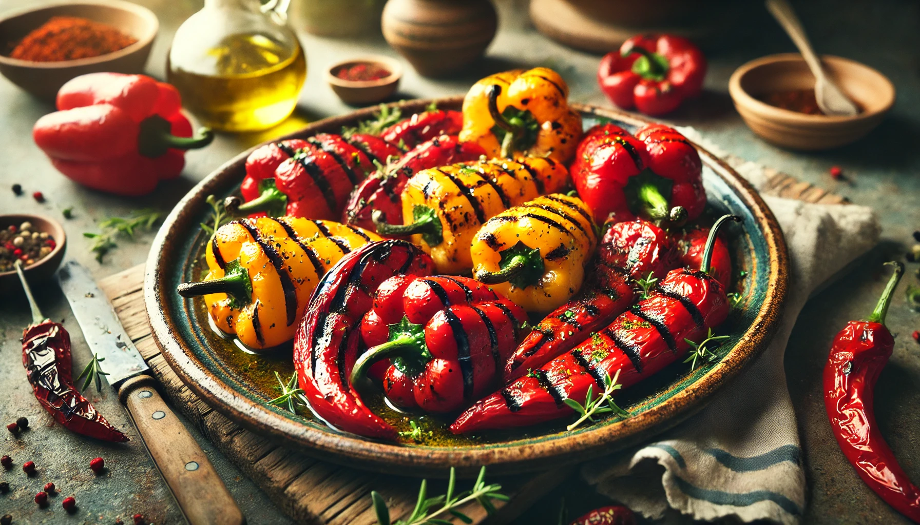 Gegrillte Paprika als Beilage in der mediterranen Küche