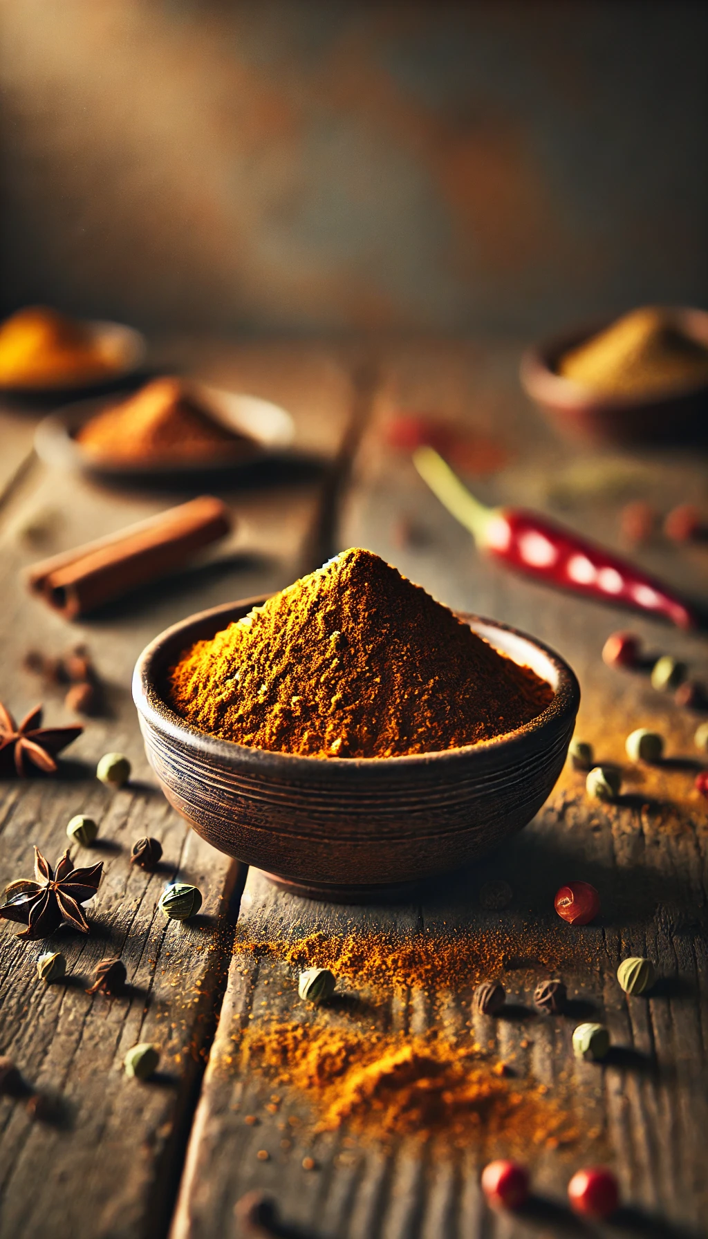 Garam Masala Gewürze in einer traditionellen Schale Hochformat