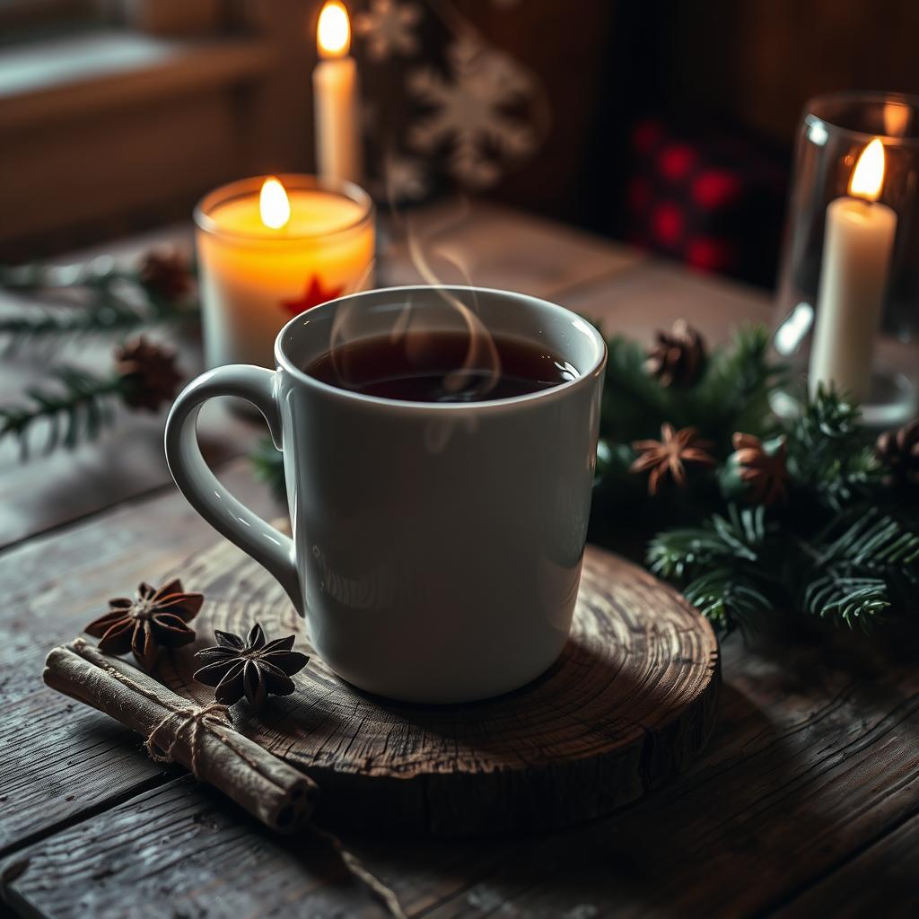 Tasse heißer Glühwein mit Zimtstange und Orange